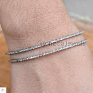 Sale! 1 Pcs Pave Diamond Bangle, 925 Silver Jewelry, Single Line Diamond Bangle, Gold Plated Bangle, Diamond Silver Bangle, Anniversary Gift