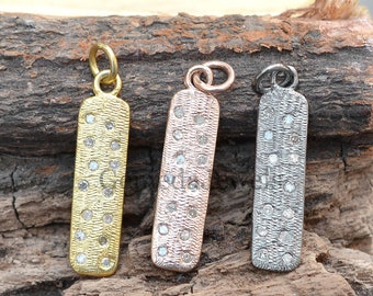 Pave Diamond Dog Tag Pendant: Yellow Rose Gold Vermeil, 925 Silver Chain
