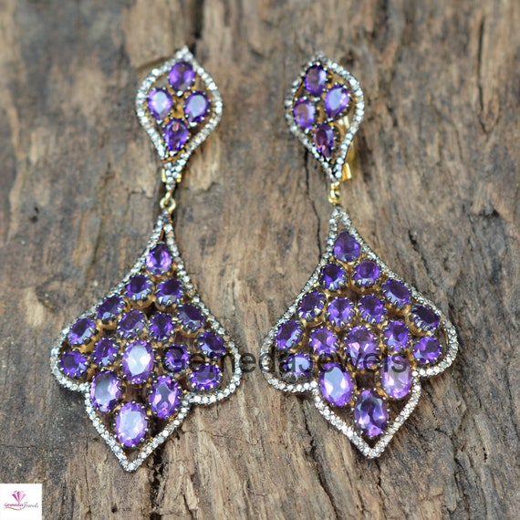 Amethyst Earrings Gold Earring Jewelry Purple Stone Earrings