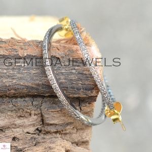 Pave Diamond Black Spinel Stud Earrings: 925 Silver 14k Gold