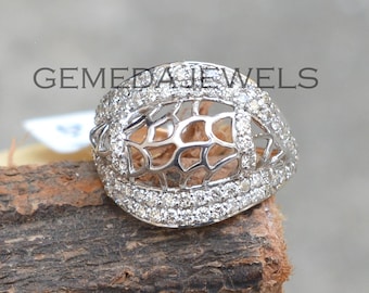 Bague nid d'abeille en or rose 14 carats pavée de diamants fait main