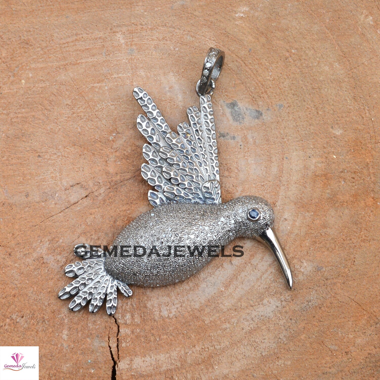 Pave Diamond Bird Pendant 925 Silver Jewelry Blue Eye Bird | Etsy