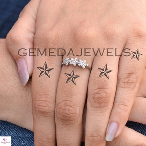 Handmade Pave Diamond Sterling Silver Star Ring: Minimalist Stacking Jewelry