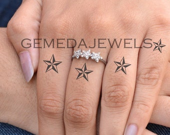 Handmade Pave Diamond Sterling Silver Star Ring: Minimalist Stacking Jewelry