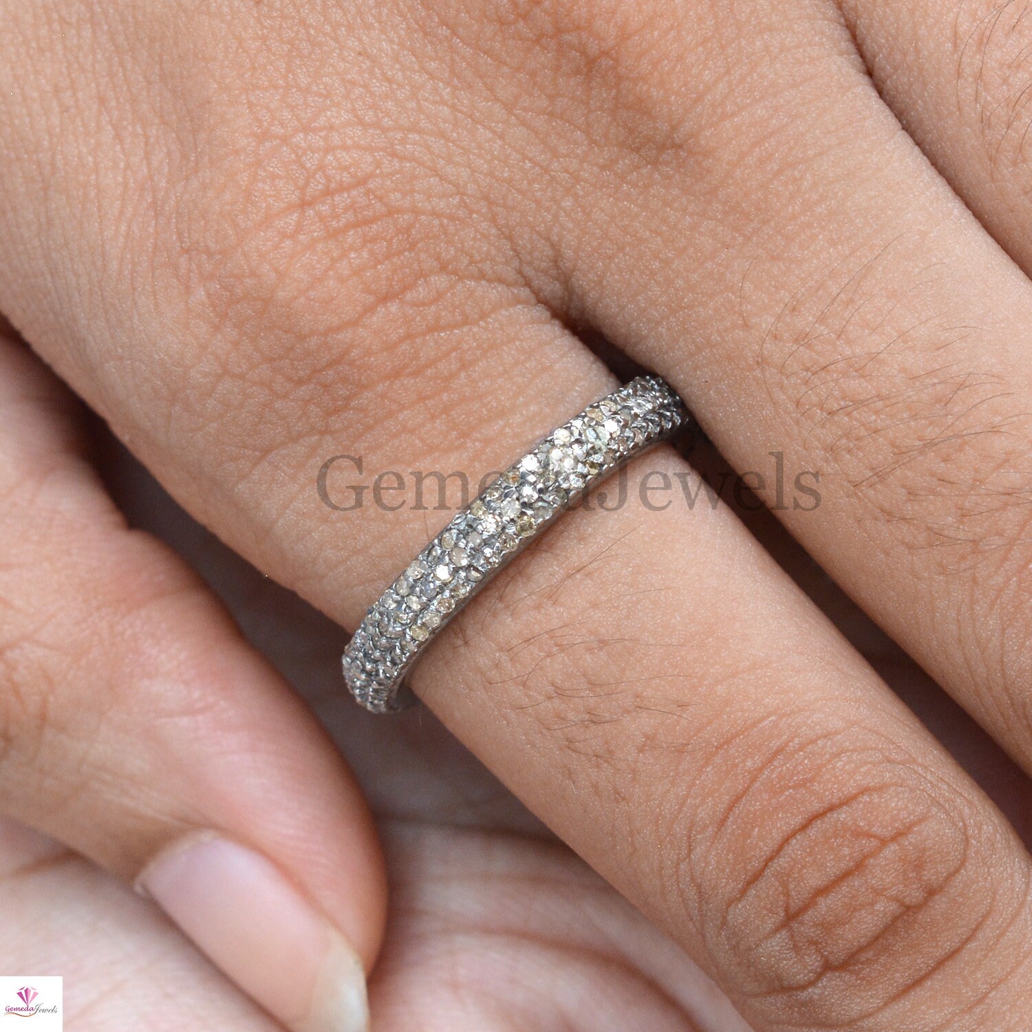 Pave Diamond Eternity Band Ring Stacking Ring Silver | Etsy