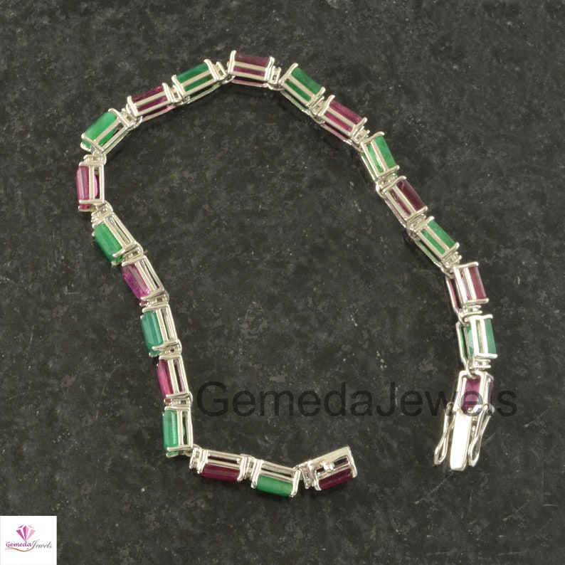 Natural Ruby Bracelet 925 Sterling Silver Jewelry Emerald Gemstone Bracelet Genuine Pave Diamond Handmade Link Chain Bracelet Fine Jewelry