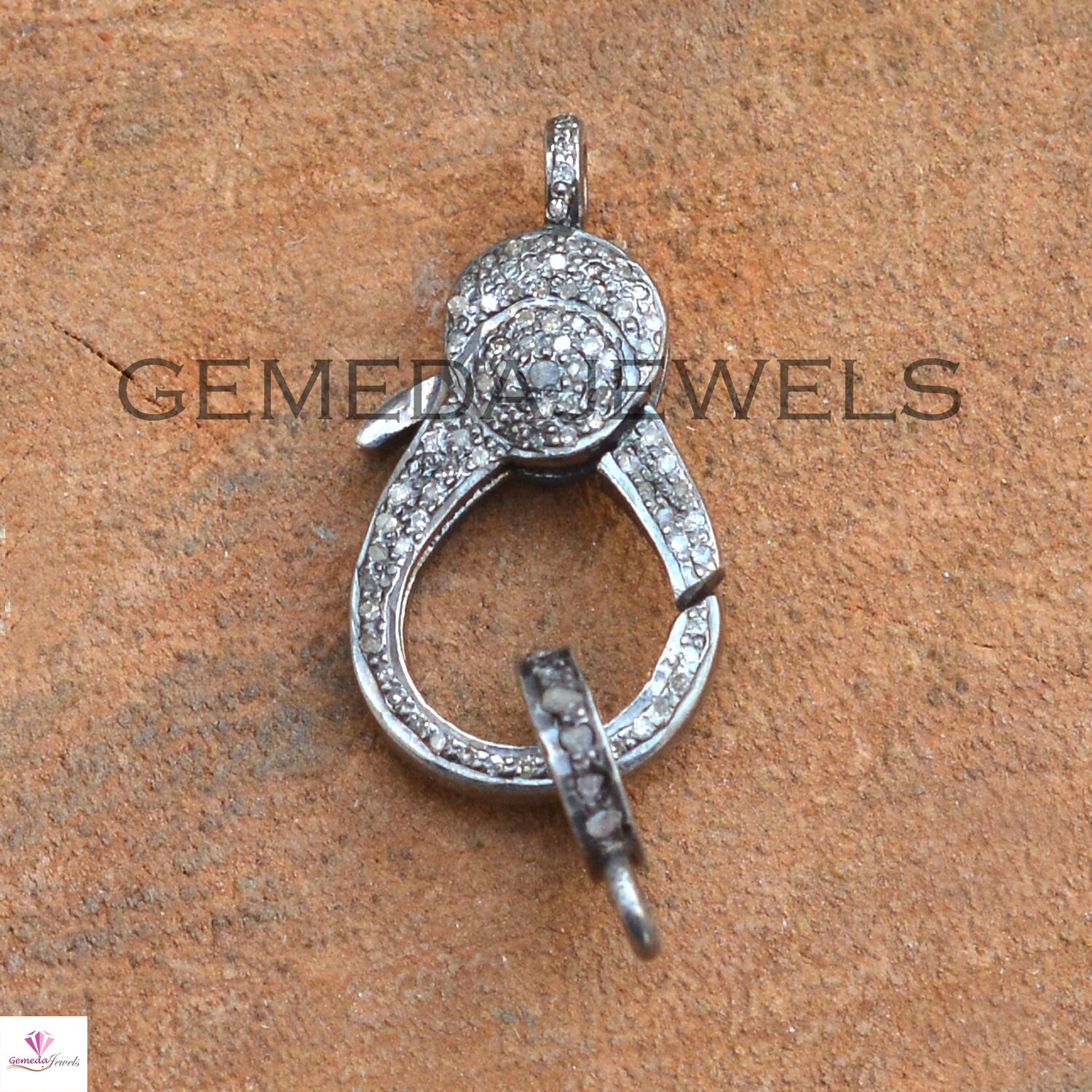 Fermoir Mousqueton Diamant Pavé émaillé Argent Sterling - Forme Goutte, Bleu, Fait Main Inde