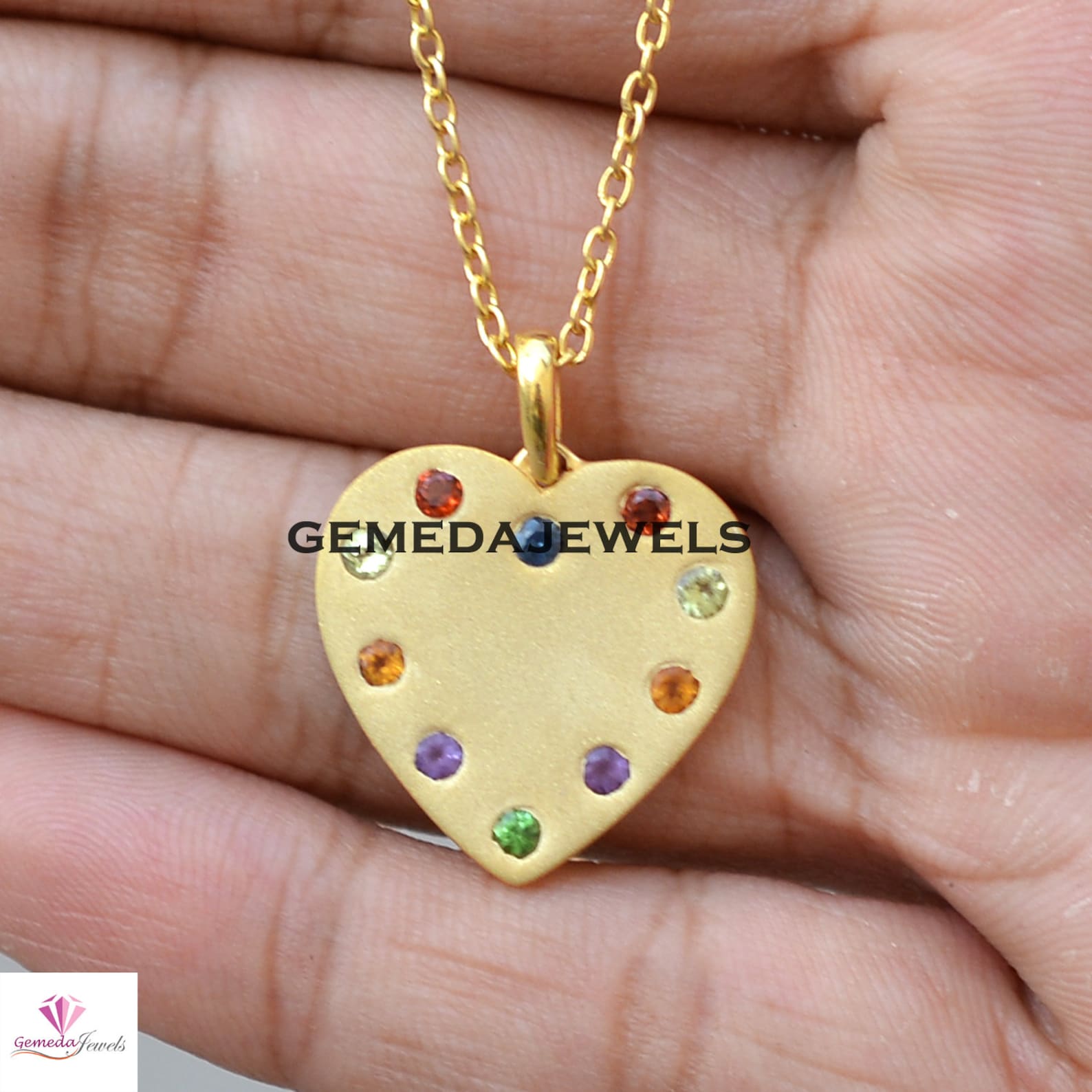 Sale Multi Gemstone Heart Pendant Gemstone 925 Silver Etsy