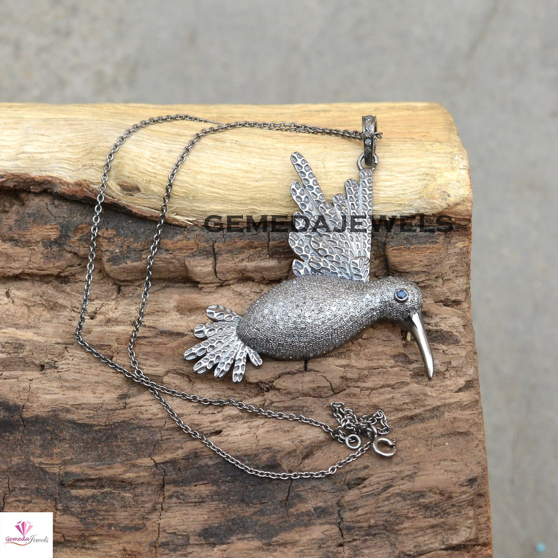 Pave Diamond Bird Pendant 925 Silver Jewelry Blue Eye Bird | Etsy