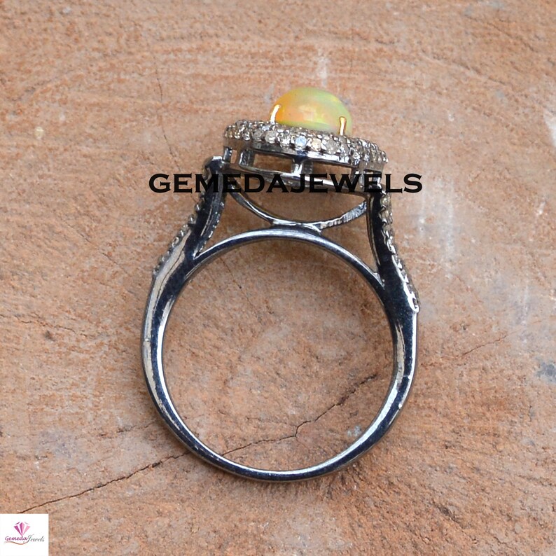 Sterling Silver Jewelry Ethiopian Opal Ring Pave Diamond Ring Statement Ring Diamond Opal Jewelry Gemstone Ring Jewelry Gift For Her