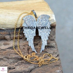 Pave Diamond Angel Wing Pendant: 925 Silver, Gold Filled Necklace