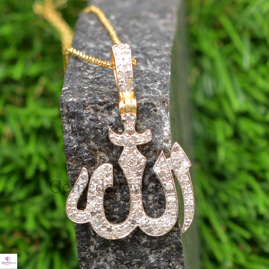 Handmade Sterling Silver Pave Diamond Allah Pendant Necklace - Etsy