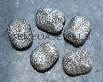 Pave Diamond Sterling Silver Beads: Handmade Uneven Bracelet Bead (14X11 MM)