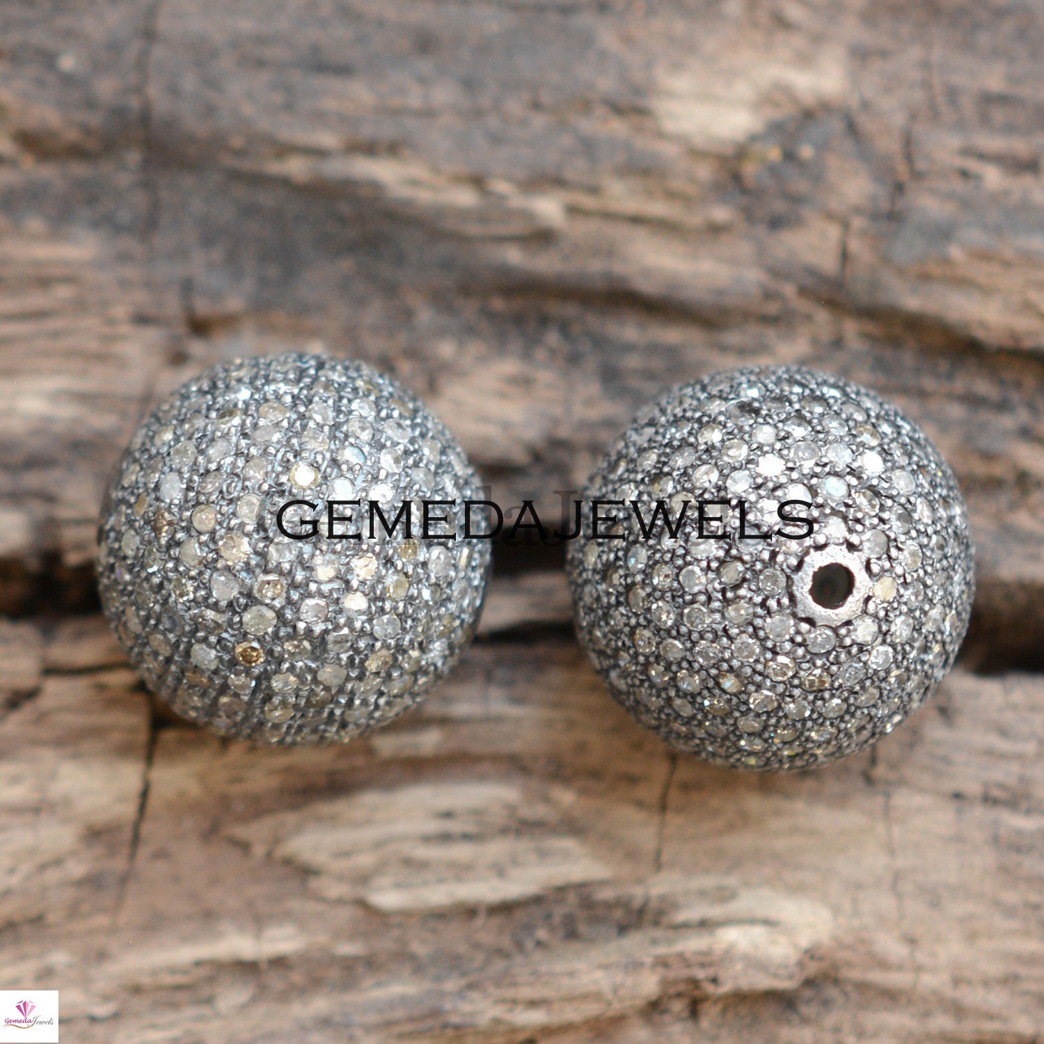 15mm Pave Diamond Ball Beads: Sterling Silver Rondelle Spacer