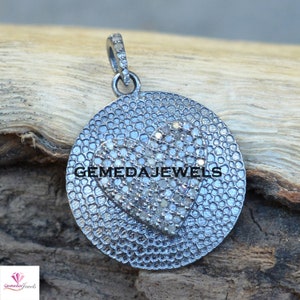 Pave Diamond Heart Pendant, 925 Silver Jewelry, 14k Gold Plated Pendant, Hammered Pendant, Diamond Necklace Jewelry, 16&quot; Link Chain Necklace