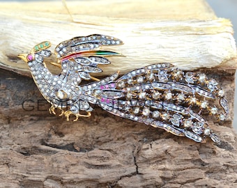 Broche Oiseau En Argent Vermeil (Argent Sterling) - Occasion - Vintage - Usure Du Temps