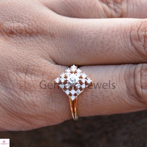 Sale Genuine Pave Diamond Ring, 14k Yellow Gold Ring, Double Cut White Diamond, Diamond Jewelry, Gold Jewelry, Engagement Ring, Gift For Her