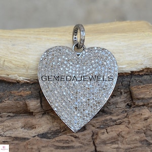 Pave Diamond Heart Pendant, Sterling Silver Jewelry, Silver Heart Pendant Jewelry, Silver Pendant Necklace, 16&quot; Silver Chain, Gift For her
