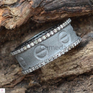 Pave Diamond Silver Band Ring, Sterling Silver Jewelry, Diamond Eternity Band Ring, Pave Diamond Jewelry, Matt Finish Ring, Christmas Gift