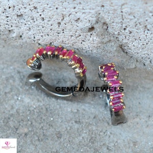 Baguette Diamond Ear Cuff, Ruby Gemstone Ear Cuff, 925 Silver Jewelry, Diamond Silver Jewelry, Huggie Earring Ear Cuff, Gemstone Ear Cuff