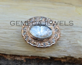 Cuenta de diamante Polki de plata 925 bañada en oro rosa, accesorio de joyería hecho a mano
