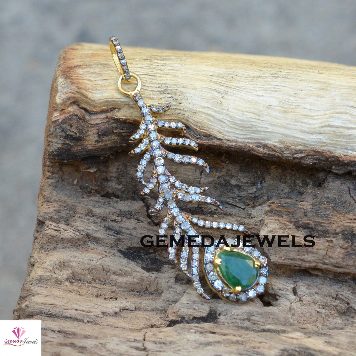 Emerald Leaf Pendant Pave Diamond Pendant 925 Silver Leaf Etsy