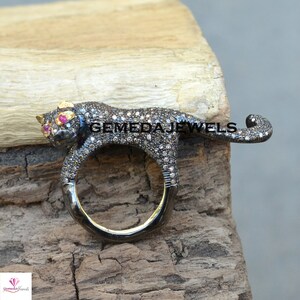Sale! Pave Diamond Ring, Gold Plated Ring, 925 Silver Jewelry, Diamond Silver Jewelry, Diamond Animal Ring, Red Ruby Eye Ring, Gifts