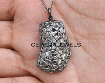 Natural Diamond Slice Pendant: Sterling Silver Necklace, 1.25 ct Diamond