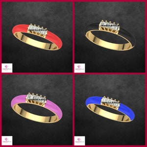 14k Yellow Gold Ring, Baguette Diamond Ring, Enamel Ring Jewelry, Diamond Gold Band Ring, Diamond Band Ring, Engagement Ring, Gift For her