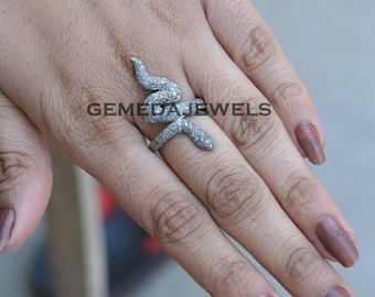 Pave Diamond Snake Ring: Sterling Silver Handmade Jewelry