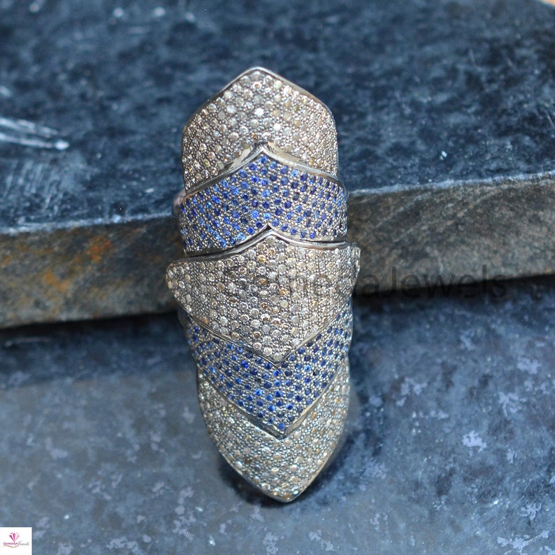 Full Hand Knuckle Rings Real Pave Diamond Full Finger Knuckle Ring: Sapphire 925 Silver Gift ...