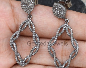 Pave Diamant Tropfen Ohrringe, Sterling Silber Ohrringe