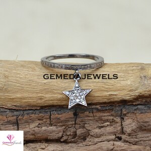 Sale Pave Diamond Band Ring, 925 Sterling Silver Jewelry, Diamond Star Charm Band Ring, Minimalist Jewelry, Eternity Band Ring, Gift For her