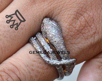 Pave Diamant Schlange Ring : 925 Silber 14k Gold Vermeil Tier Schmuck