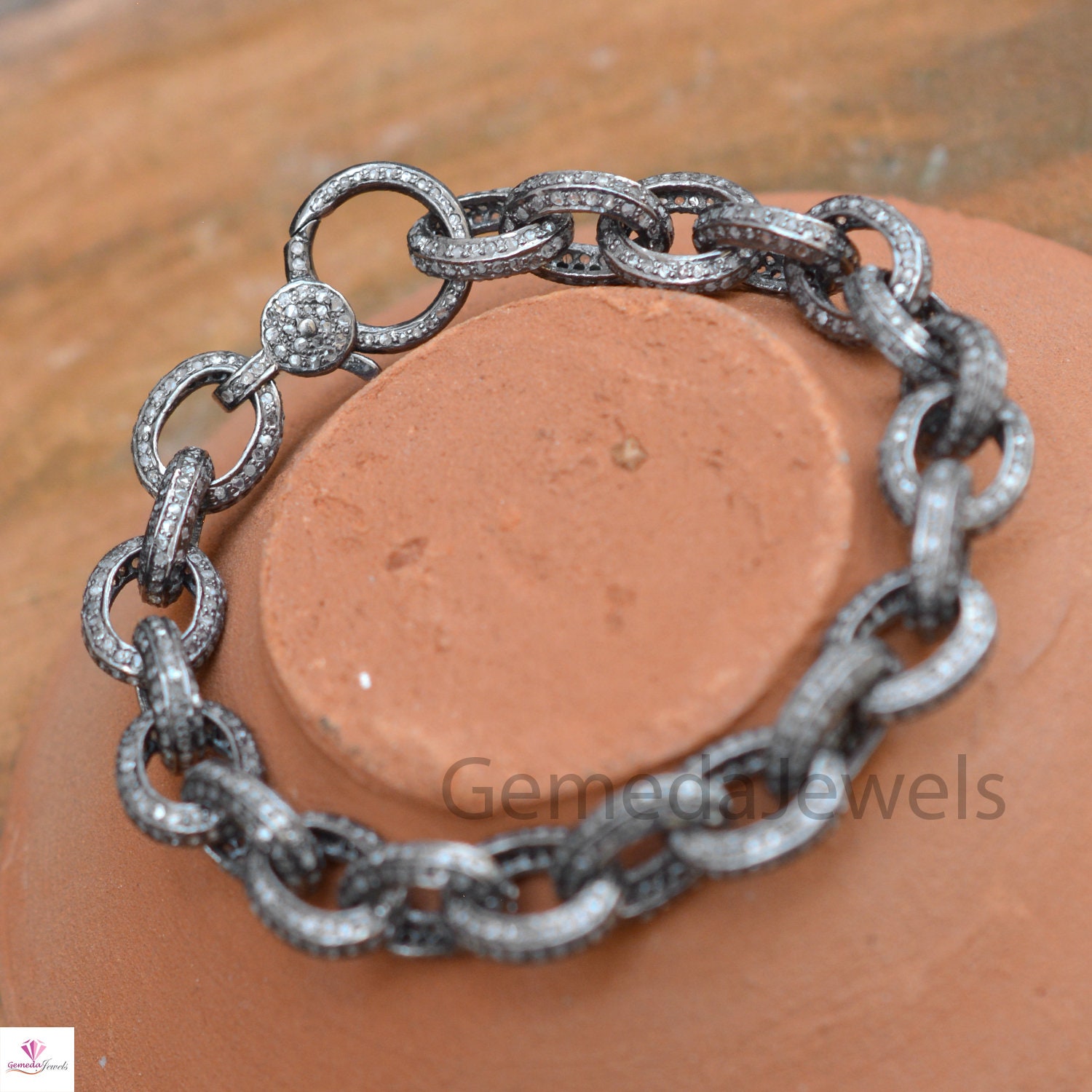 7.25cts Pave Diamond Bracelet, Solid Sterling Silver Jewelry