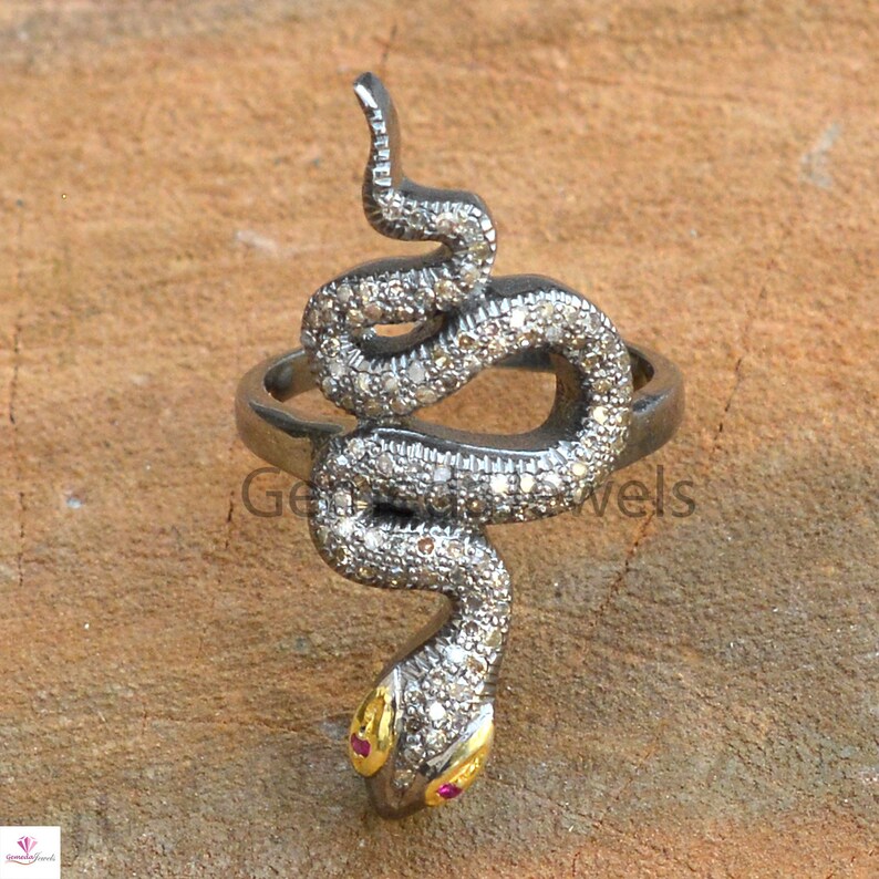 Sterling Silver Jewelry Diamond Ruby Silver Red Eye Snake Ring Labor Day Diamond Ruby Snake Pave Diamond Snake Ring Red Eye Snake Ring