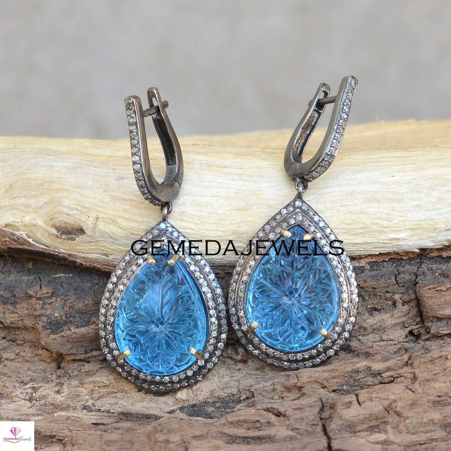 clearance cheap Cushion Carving Vermeil Flower Blue Blue Topaz Chalcedony  Carved and Topaz Earrings Earrings, 25mm Pave Flower Diamond Silver  Earring, Gemstone Diamond Earrings, Sterling Silver Jewelry, Diamond  Earrings, Gift 