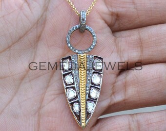 Polki Diamond Pendant, Diamond Arrow Pendant, Sterling Silver Jewelry, Pave Diamond Pendant, Silver Arrow Pendant, 16" Chain Necklace, Gifts