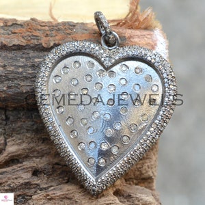 Sale!! 16&quot; Link Chain Necklace, Pave Diamond Pendant, 925 Sterling Silver, Diamond Heart Pendant, Silver Heart Pendant Jewelry, Gift For Her