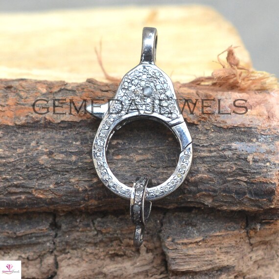 Pave Diamond Lobster Clasp: 925 Silver Jewelry Finding (31X14 MM)