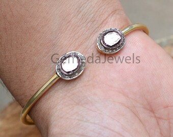 Natural Polki Diamond Bangle, Genuine Pave Diamond Jewelry, Cuff Bangle, 925 Sterling Silver Bangle, Handmade Bangle Bracelet Jewelry, Gifts