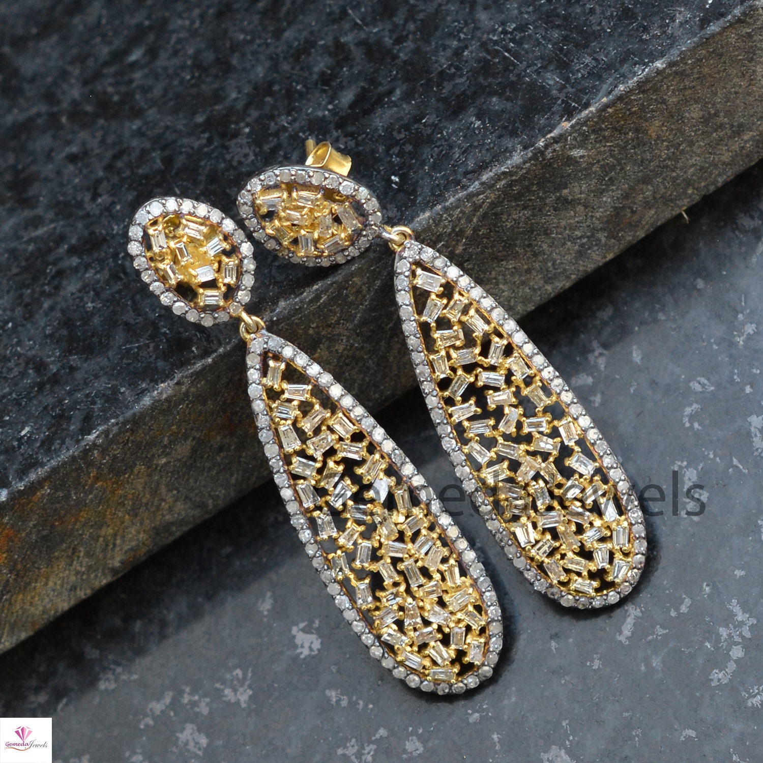 baguette diamond earrings gold