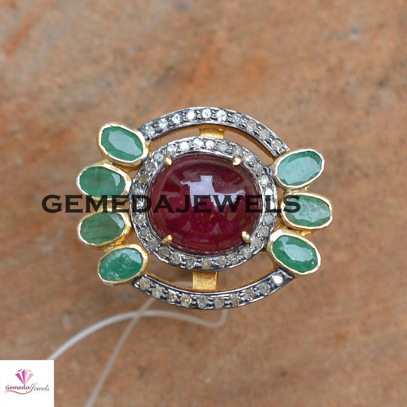 8.52 Cts Genuine Ruby trust Ring Diamond Pave Emerald Gemsto Jewelry Jacksonville Mall