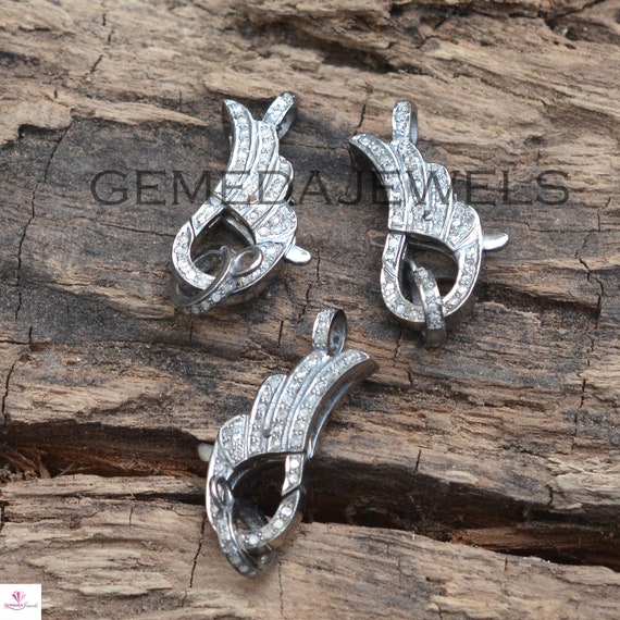 Handmade Pave Diamond Lobster Clasp: Sterling Silver Jewelry