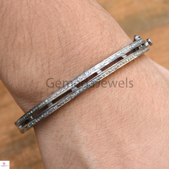Pave Diamond Bangle 925 Sterling Silver Bangle Diamond Cuff