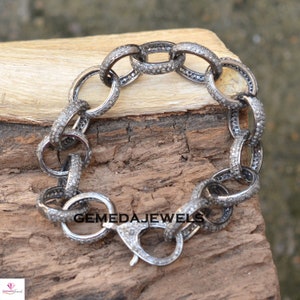 Pave Diamond Link Bracelet: Chunky Sterling Silver Chain