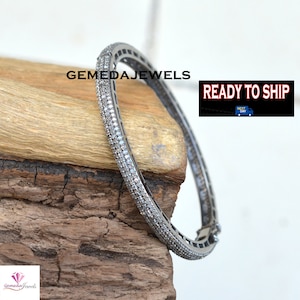 AAA+++ Qualität Pave Diamant Armreif, 925 Sterling Silber Schmuck, Diamant Silber Armreif, Diamant Schmuck, zu öffnender Armschmuck, Geschenk