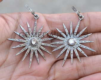 Pave Polki Diamant Starburst Ohrringe, 925er Silber Schmuck