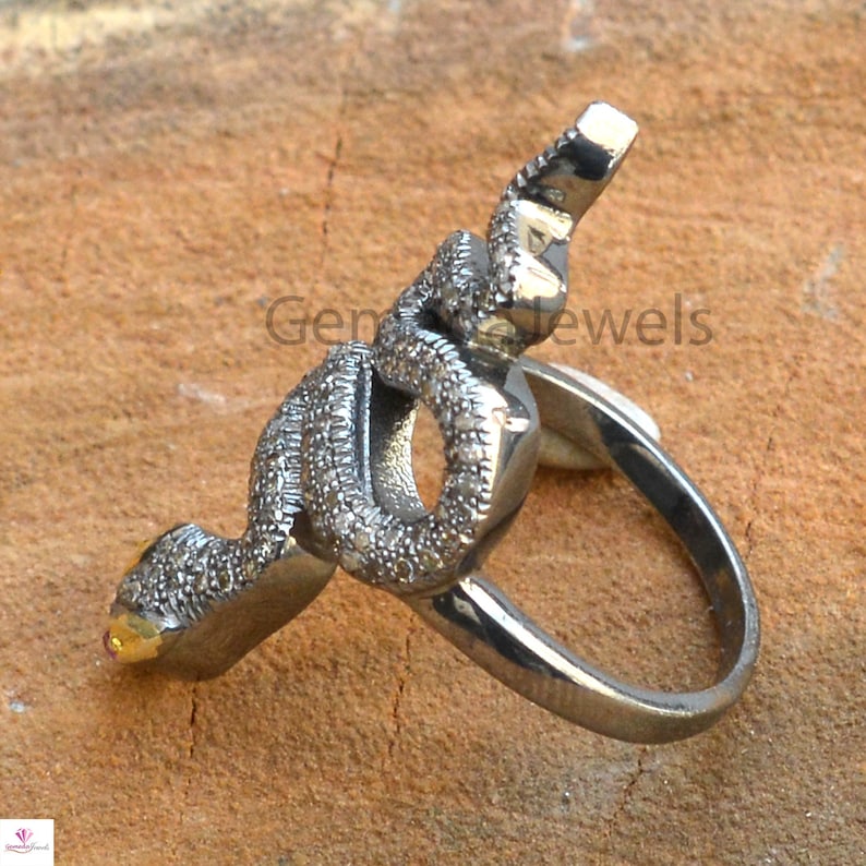 Sterling Silver Jewelry Diamond Ruby Silver Red Eye Snake Ring Labor Day Diamond Ruby Snake Pave Diamond Snake Ring Red Eye Snake Ring