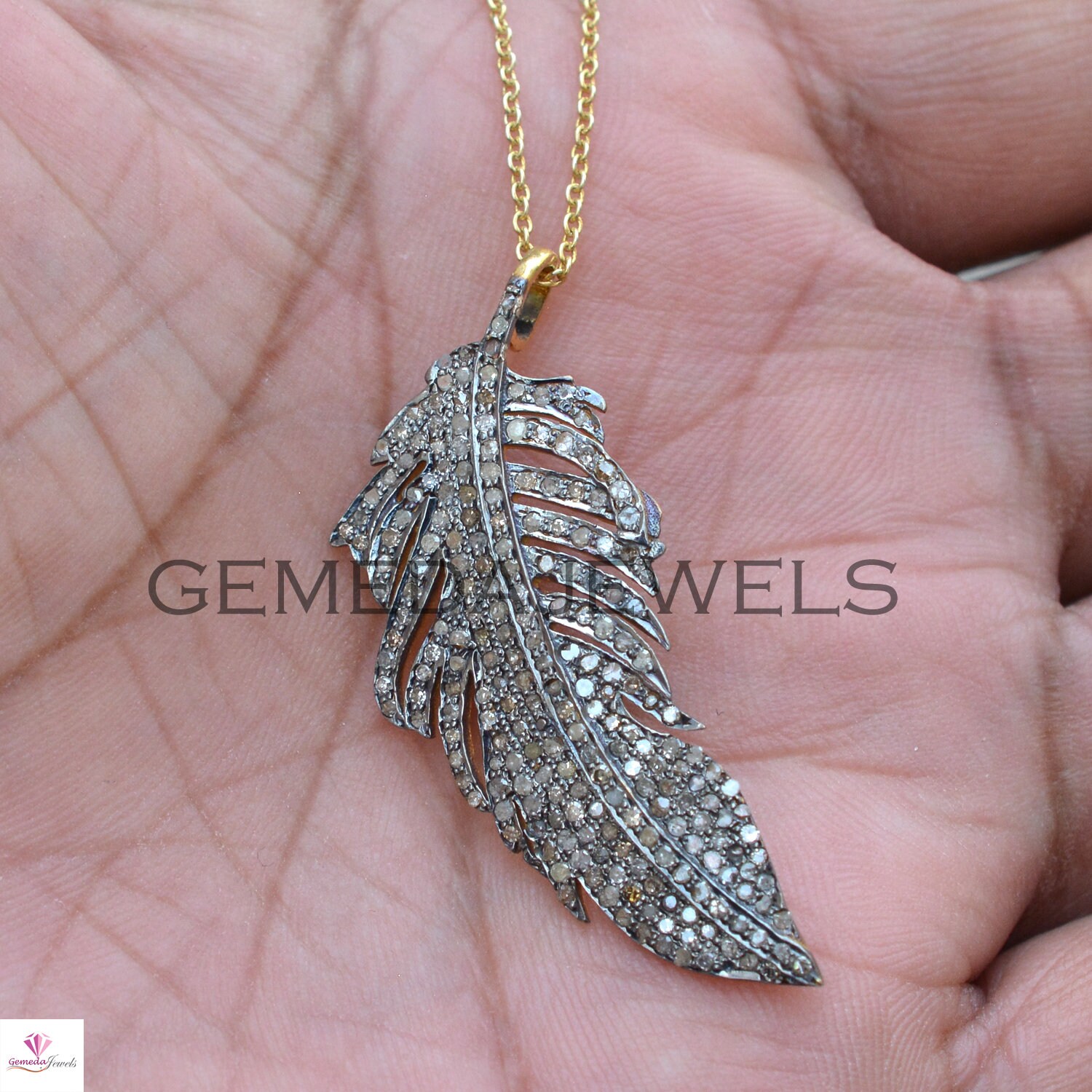 Large Diamond Feather Necklace | 14-Karat – Golden Thread, Inc.